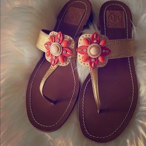 Tory Burch Size 11 MauraGold Metallic Thong Sandal